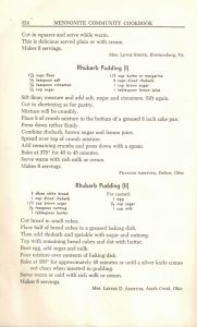 Rhubarb pudding from Mennonite Community Cookbook by ME Showalter