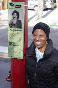 Commemorative plaque of Vie's Chicken and Steak House ith Bertha Clark, granddaughter of Viva Moore