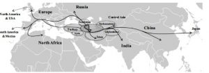 Map of how quince spread around the world