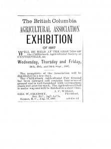 BC Agricultural Association Exhibition - 1887Advertisement - Chilliwhack 