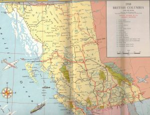 1958 map of British Columbia