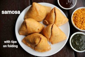 Samosa photo (and recipe) from Hebbars Kitchen (with thanks to Neha Sonpar)